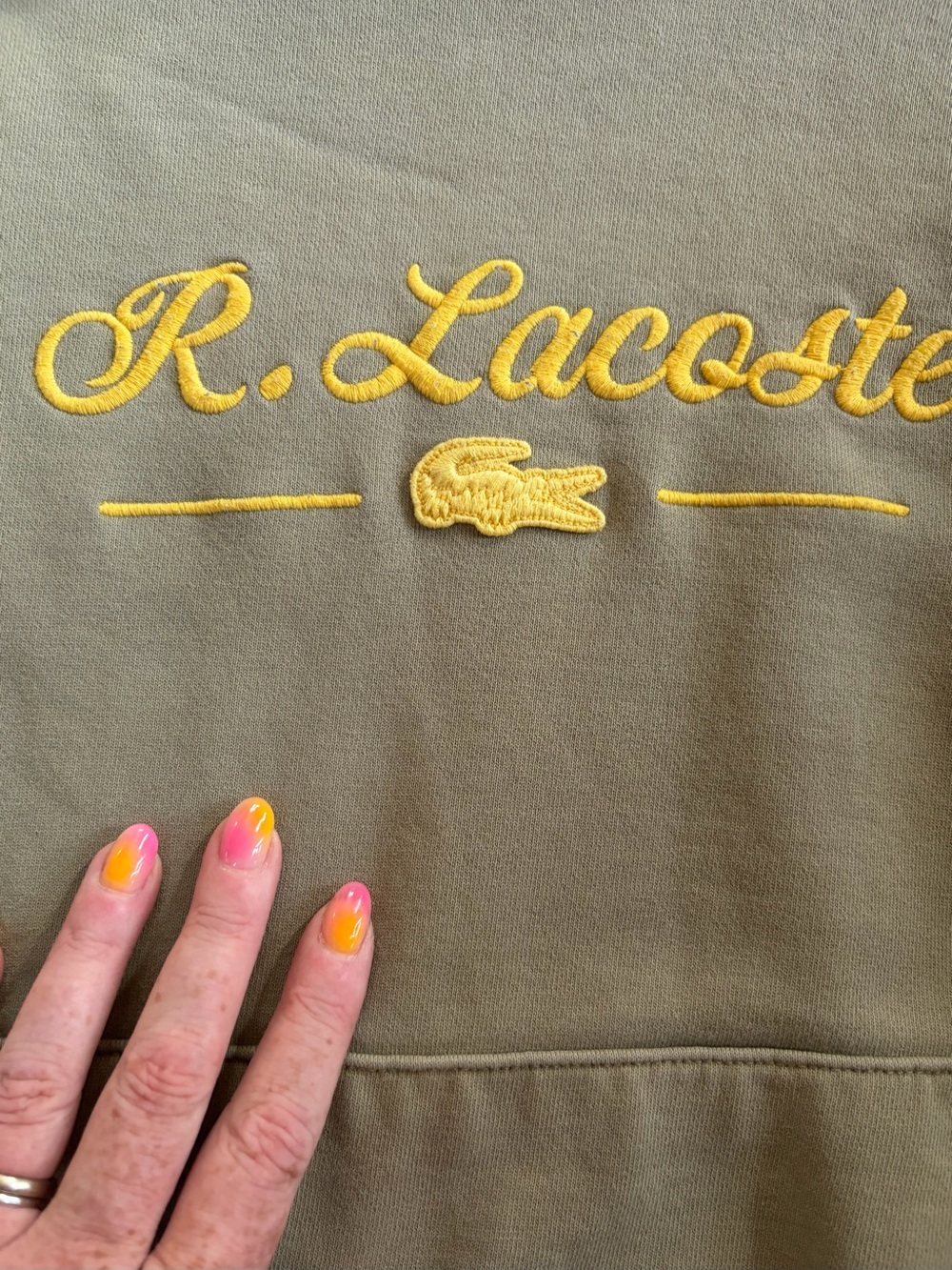 Lacoste Rare René Script Logo Hoodie L Sage Green Classic Fit 100% Cotton - Picture 4 of 13